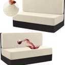 H.VERSAILTEX 100% Waterproof RV Dinette Cushion Covers Stretch Camper Cushion Covers RV Loveseat Cover Furniture Protector for Travel Trailer Crizzle Pattern (2 Backrest Covers&2 Bench Covers, Ivory)