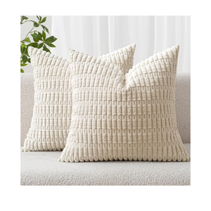 MIULEE Pack of 2 Corduroy Decorative Throw Pillow Covers 18x18 Inch Soft Boho Striped Pillow Covers Modern Farmhouse Home Decor for Sofa Living Room Couch Bed Cream White