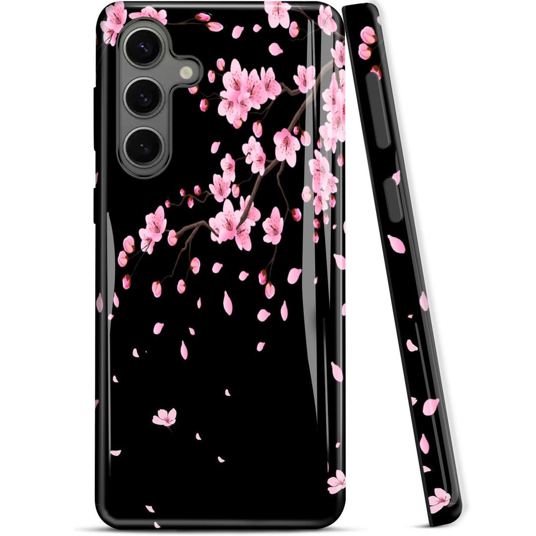 ZISKGZO Compatible for Samsung Galaxy S25 Ultra 5G Case, 2 Layer Hard Shell Silicone Cover 2 in 1 Shockproof Protective Phone Case,Cherry Blossoms