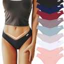 FINETOO Womens Cotton Underwear Sexy Stretch Bikini Panties Low Rise Hipster Ladies Soft V-Waist Cheeky (Small)