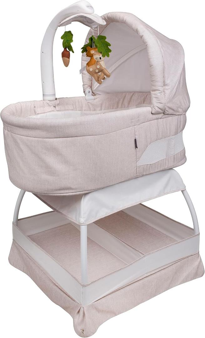 TruBliss Baby Sweetli Calm Infant Bassinet Bedside Crib Sleeper with Cry Recognition, Electric Mobile with Deluxe Toys, Music, Nightlights, Vibration (Wheat Melange)