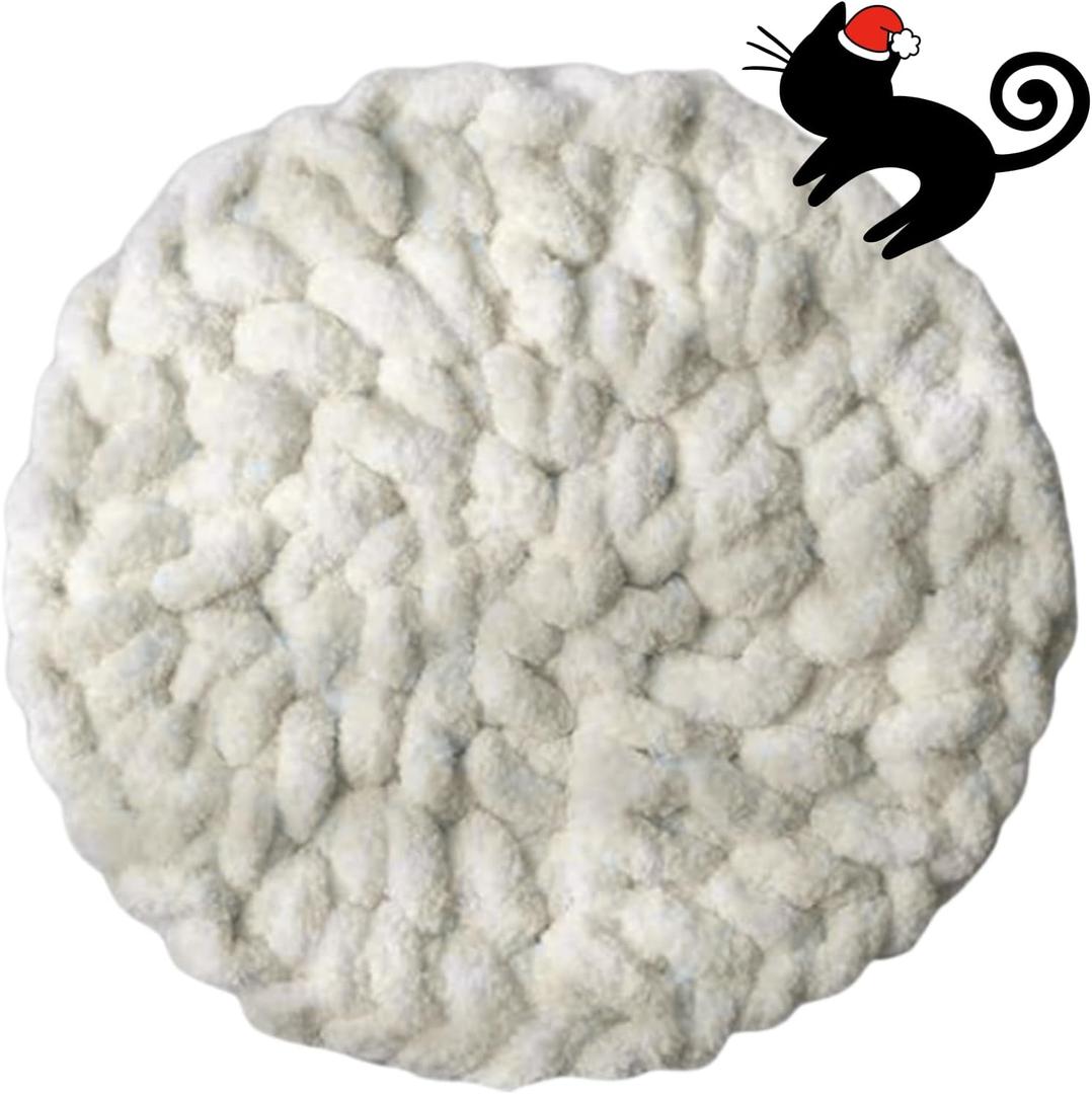 Cat Knitted Bed Mat, Extra-Soft Washable Warm Round Pads Cushions for Indoor Kittens, Cat Trees Towers, Perfect for Kneading and Sleeping (White,Large)