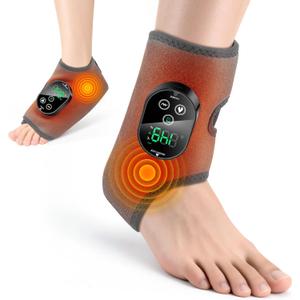 Cordless Ankle Heating Pad, Foot Massager with Heat for Pain Relief, Ankle Massager for Women and Men, Heated Foot Brace Wrap with 6 Heat Levels and 3 Vibration Modes Grey