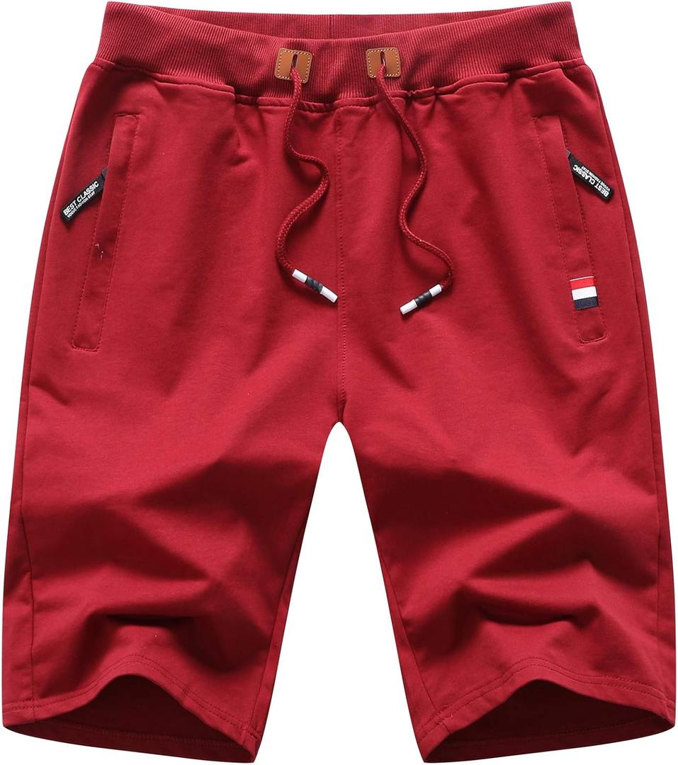 Big Boy's Casual Shorts Summer Cotton Classic Fit Elastic Waist Shorts with Zipper Pockets (8, Wine Red)