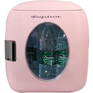 Frigidaire Retro Mini Personal Fridge Cooler, Holds 9L or 12 Cans, Portable for Car, Office, Bedroom, Dorm Room, or Cabin, Features Plugs for Home Outlet & 12V Car Charger - 10"D x 7"W x 10.5"H, Pink