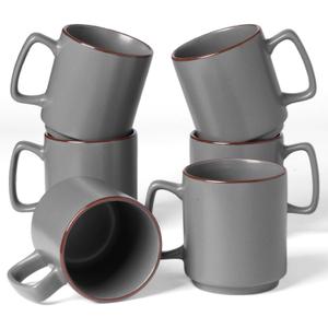 famiware Coffee Mugs Set of 6, Nebula 14oz Coffee Mugs, Ceramic Cup Set with Handle for Latte, Tea, Milk, Cappuccino, Cocoa, Dark Gray