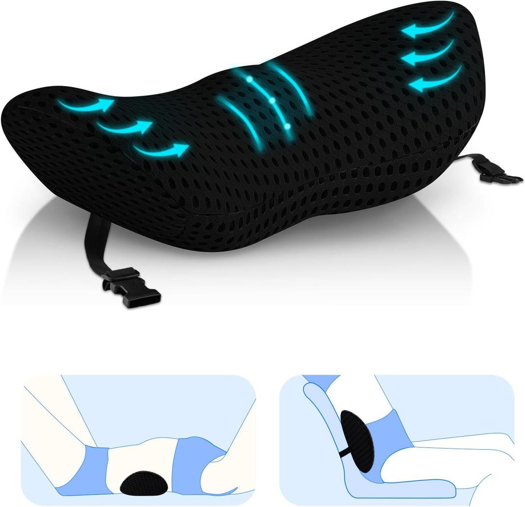 Lumbar Support Pillow, Memory Foam pad is Used to Relieve Lower Back Pain, which can be Easily Fixed with Bandages (Black) in The Back of Office Chairs, Cars, beds and Other Places, CY0045