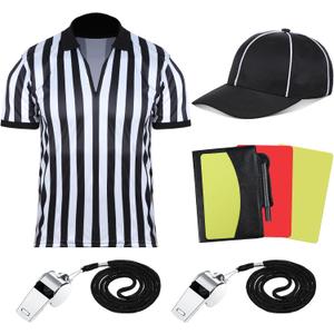 Wettarn Men's Official Referee Costume Set Referee Shirt Referee Hat, Whistle with Lanyard Penalty Flag Cards Scorebook