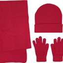 BRUCERIVER Winter Knit Scarf Beanie Touchscreen Gloves 3PCS Set for Men and Women (Red)