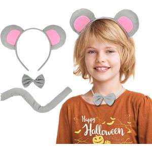 Mouse Ears Set - Rat Costume with Ears, Tail, and Bowtie for Halloween Cosplay or Party Decoration