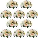 Pcs of 10 Fake Flower Ball Arrangement Bouquet,15 Heads Plastic Roses with Base, Suitable for Our Store's Wedding Centerpiece Flower Rack for Parties Valentine's Day Home Dcor (Champagne & White)