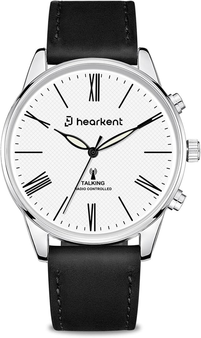 Hearkent Atomic Talking Watches for Visually Impaired, American Accent Voice, Roman Numerals Watch with Leather Band, Speaks Time & Date, Ideal Watch for Elderly & Blind People (Black)
