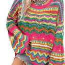 COZYEASE Women's Oversized Colorful Sweater Drop Shoulder Pullover Crochet Hollow Fall Outfit Sweater Tops XXL