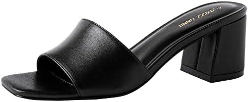PIZZ ANNU Women's Square Open Toe Heels Sandals Low Block Chunky Heeled Sandal Slip on Mules Comfortable Casual Dress Pumps Shoes Size 9