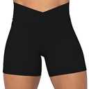 Sunzel Sunzfly Crossover Biker Shorts for Women, V Criss Cross High Waist Yoga Workout Gym Shorts with Tummy Control 4" Black Medium