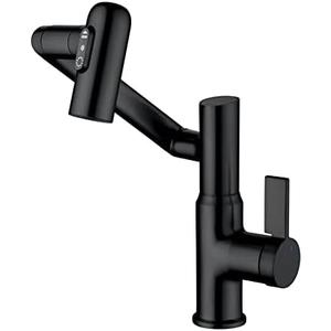 Lefton Rotatable Bathroom Faucet with Temperature Display in Fahrenheit (Batteries-Free), 3 Water Outlet Modes, Matte Black, BF2204-3