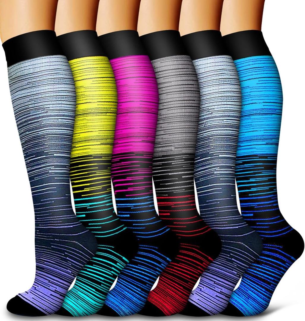 Bluemaple 6 Pack Copper Compression Socks for Women and Men Circulation-Best Support for Medical, Running,Nursing,Athletic (Large-X-Large, B-assorted7)