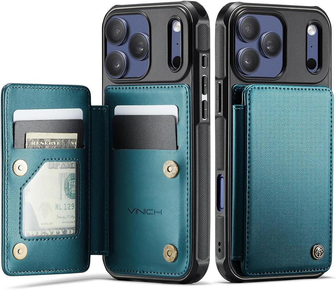 Vinich for iPhone 17 Pro Max Wallet Case with Card Holder, RFID Blocking Credit Slots Kickstand Shockproof Phone Cover Fit for iPhone 17 Pro Max 6.9" Bluish Green