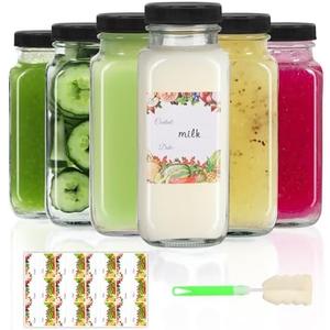 AuroTrends 8 oz Glass Bottles with Lids - 6Pack, 250ml Glass Juicing Bottles for Water, Kombucha - Portable, Reusable 8fl.oz Set of 6