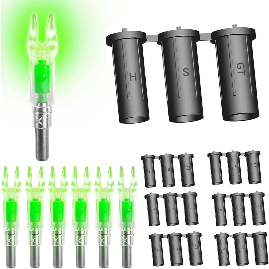Lighted Nocks for Arrows with H, S, GT Bushings for .165 .233 .244 .246, Lighted Arrow Nocks, Archery Accessories Archery (green)