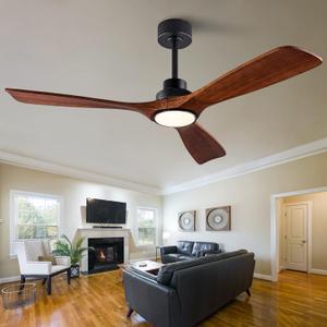 QUTWOB 52" Wood Ceiling Fan with Lights Remote Control, Quiet DC Motor 3 Blade Ceiling Fans for Patio Living Room, Bedroom, Office, Indoor Outdoor(Black+Dark Walnut)
