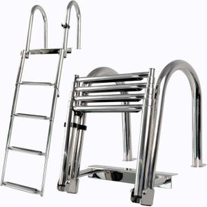 4 Step Heavy Duty 316 Stainless Steel Boat Ladder | Telescoping Folding Rear Entry Dock Swim Deck Ladder with Handrails & Extra Wide Steps, 600lbs Capacity Marine Grade