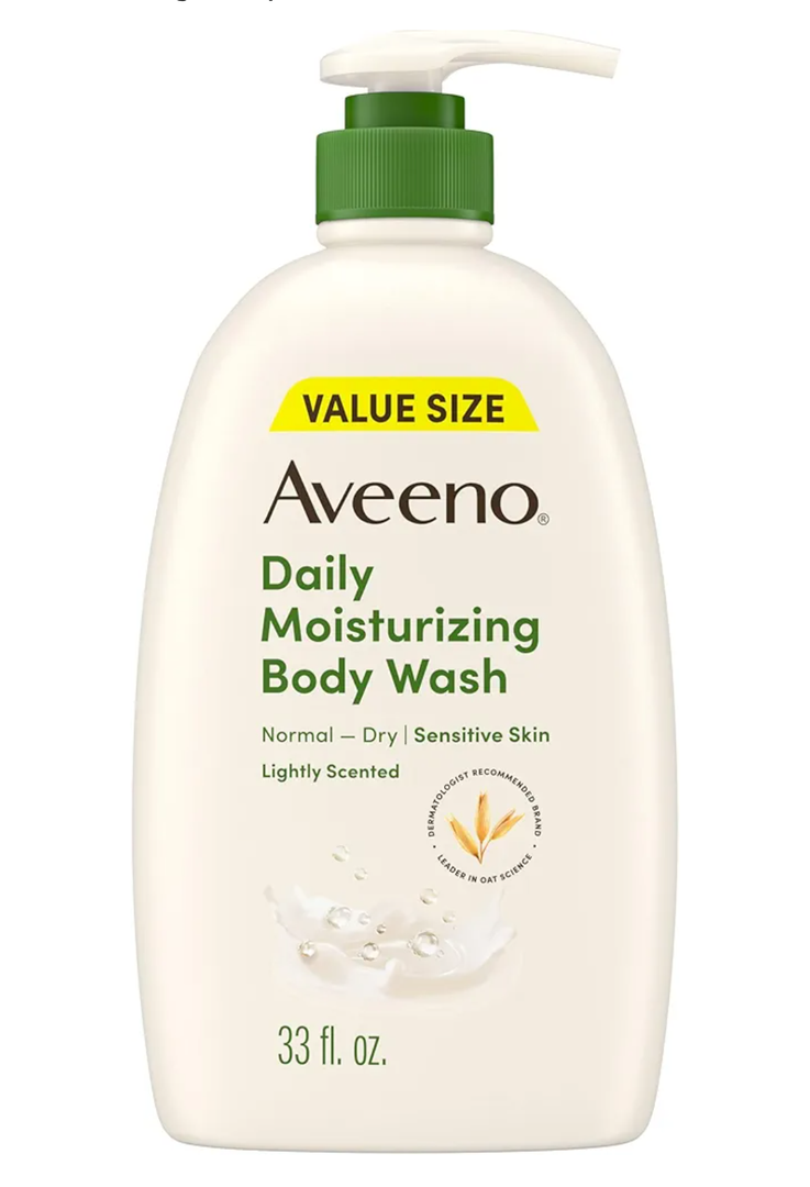 Aveeno Daily Moisturizing Body Wash for Women and Men for Dry & Sensitive Skin, Paraben, Soap & Dye-Free, Gentle Shower Cleanser, Dermatologist Recommended Brand, Lightly Scented, 33 Fl Oz