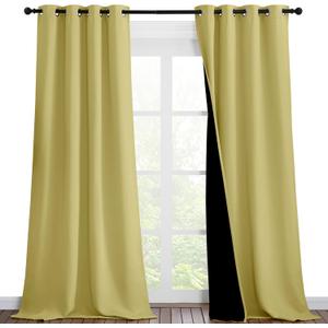NICETOWN Paler Yellow Full Shade Curtain Panels, Pair of Thermal Insulated & Energy Efficiency Blackout Drapes for Living Room Windows, Lined Silky Performance Window Dressing (46" Wide x 90" Long)