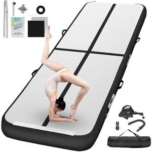 FBSPORT Inflatable Air Gymnastics Mat Training Mats 4/8 inches Thickness Gymnastics Tracks for Home Use/Training/Cheerleading/Yoga/Water with Pump (10ft*3.3ft*4in(3*1*0.1m), Black)