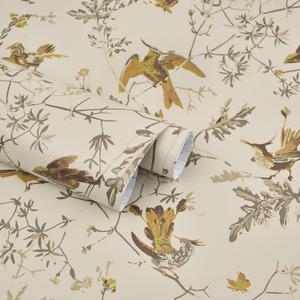 Kitico Vintage Wallpaper Peel and Stick Wall Paper Bird Contact Paper 16.1''x197'' Beige Self Adhesive Removable Wallpaper for Bedroom Bathroom Cabinets Decor Vinyl Roll