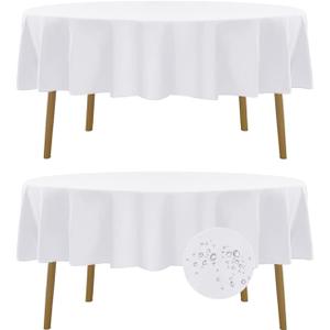 Fokitut 2 Pack Waterproof Round Tablecloth, 90 Inch, Stain Resistant and Wrinkle Polyester Table Cloth, Fabric Table Cover for Kitchen Dining, Wedding, Party, Holiday Dinner-White