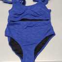 Herseas Women 2 Piece High Waisted Bikini Sets Seashell Textured Tie Strap Swimsuits Bathing Suit Beach Summer Outfits (Large, Bright Blue)