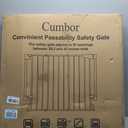 Cumbor 29.243" Baby Gate for Stairs, Wall-Mounted (Drill Required), Expandable No Bottom Bar Dog Gate, Auto Close Extra Wide Walk Thru, Pet & Toddler Proof Gate, Top & Bottom of Stairways (White)