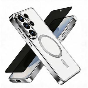 Misscase for Samsung Galaxy S26 Ultra Case with Privacy Screen Protector,[Camera Lens Protector] Clear Magnetic Luxury Plating Case Compatible with MagSafe Elegant Anti-Scratch Case Cover Silver