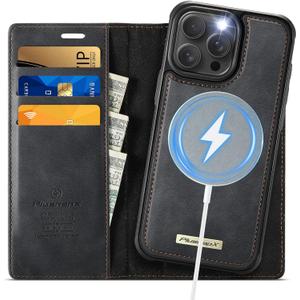 Wallet Case for iPhone 15 Pro Max Compatible with Magsafe, 2-in-1 PU Leather Flip RFID Blocking Card Holder Stand Shockproof Magnetic Detachable Cover for iPhone 15 Pro Max Case 6.7", Black