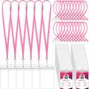 Marspark 100 Set Name Tag Lanyards with ID Holder Clear ID Name Badges Cruise Lanyards Bulk Clip Waterproof Plastic Card Holders for Adults Kids Business School Office Supplies (Pink)