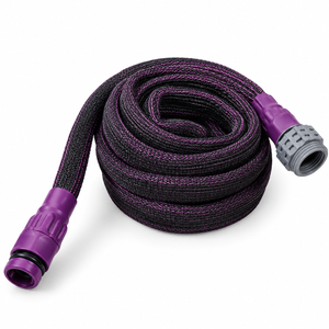 Fabric Garden Hose 25ft, Made of TPE(Not PVC) Non-Shrinking Durable & Lightweight Water Hose, Flexible Hose, 3/4" Solid Brass Fittings, Drinking Water Safe Material, Suction Hoses, Purple