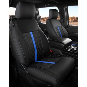 for Ford F150 Leather Seat Covers, SuperCrew XL XLT 2021-2026, F250 F350 F450 Super Duty Crew Cab 2023-2026, Custom Truck Seat Cover Full Set, Pickup Accessories, Black Blue (Bucket Seat)