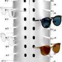 QWORK Glasses Holder Organizer, Rotating Sunglasses Display Stand, 44 Pairs Sunglasses Holder Eyeglass Display Turning Stand with Mirror, Store Countertop Eyeglasses Rack
