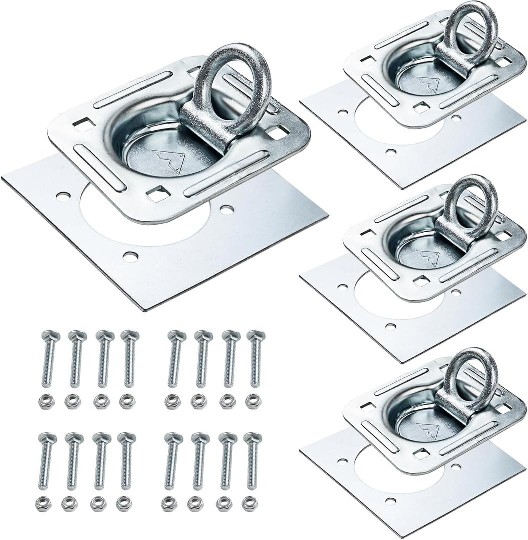Lonffery 4 Pack Recessed D-Ring Tie Down Anchors (6,000 lb. Capacity), Heavy Duty Kit for Trailer or Deliveries