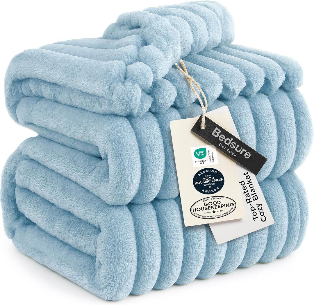 Bedsure GentleSoft Blue Fleece Blanket for Couch - Cozy Soft Blankets for Women, Cute Small Throws for Girls, Light Blue, 108x90 Inches, King