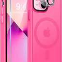 MOCCA Strong Magnetic for iPhone 13 Case, [Compatible with Magsafe][Screen Protector+Camera Lens Protector] Translucent Matte Back Slim Shockproof Case for iPhone 13 Phone Case 6.1", Hot Pink