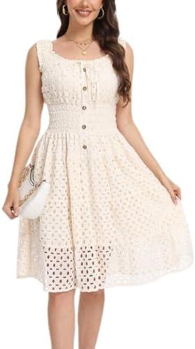 Women's 2026 Summer Short Dress Square Neck Hollow Out Lace Casual Beach Dresses S