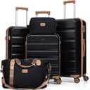 Luggage Sets 5 Piece,Hard Case Suitcase Set with Spinner Wheels,Hardshell Lightweight Travel Luggage with TSA Lock (Black,20/24/28 Inch), 5pcs