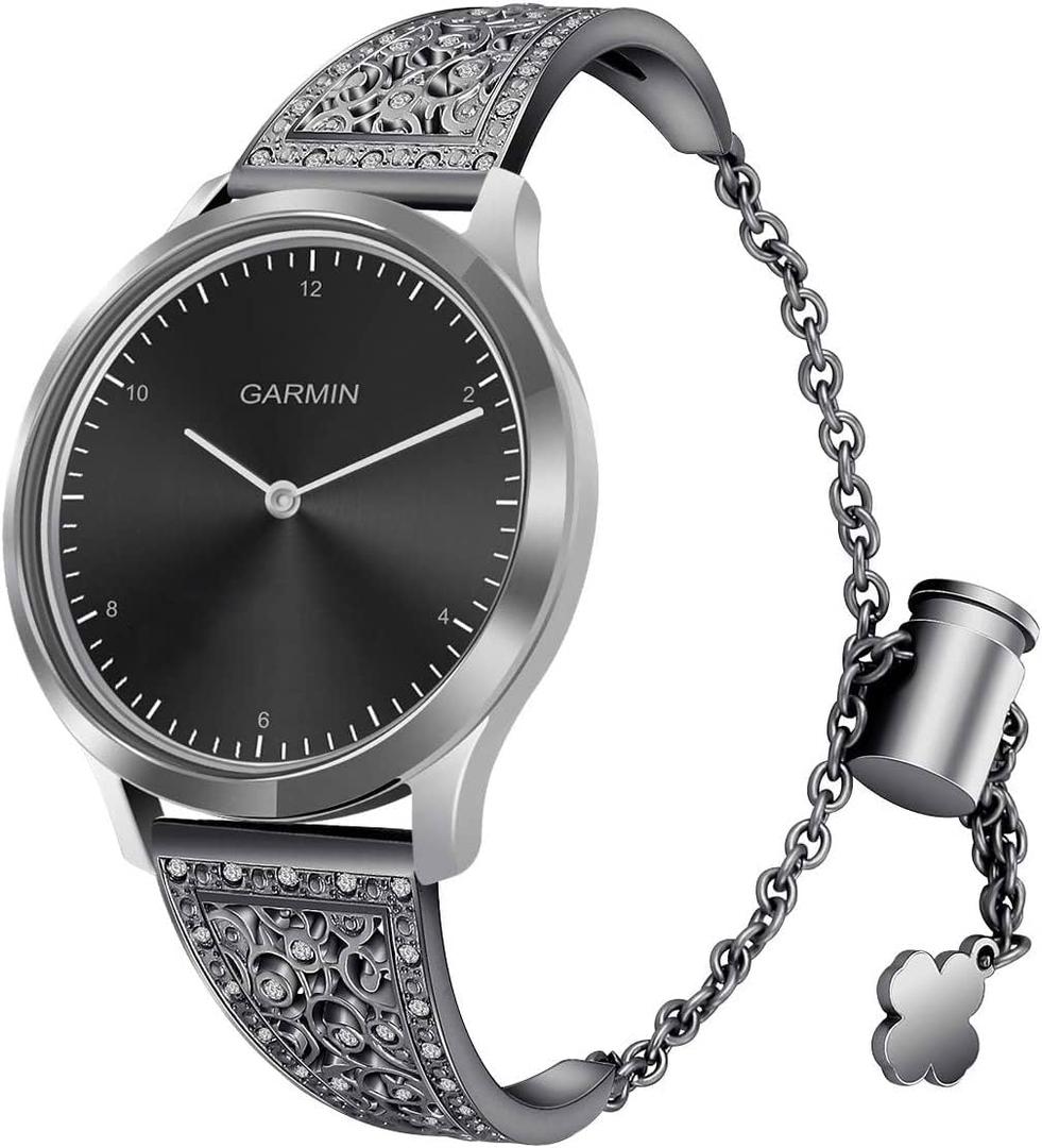 22mm Strap intended for Fossil Gen 6 (44mm) / Fossil Gen 5 5 Garrett HR/Julianna/Carlyle /Gen 5E (44mm), Bling Diamond Stainless Steel Watch Band Quick Release Adjustable Jewelry Bracelets Wristband (black)