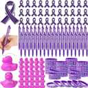 245 pcs Domestic Violence Awareness Accessories Gifts Bulk Purple Ribbon Pins, Bracelets, Pens, Ducks, for Cancer Awareness Month in October Against Violence Event Supplies