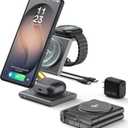 4 in 1 Wireless Charging Station for Samsung, Foldable Aluminum Magnetic Charger with LED Light for Samsung Galaxy S25/Ultra/S24/S23/S22, Galaxy Watch 8/7/6/5, Galaxy Buds/Pro (Grey)