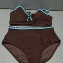 Herseas Women's Textured Bikini Sets O Ring Swimsuits Whip Stitch High Waisted Bathing Suits 2026 Summer Beach Wear (Brown, L)