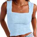 Tank Tops for Women Wide Straps Summer Crop Top Sleeveless Cami Top (Blue, L)