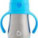 Munchkin Cool Cat Sippy Cup with Straw for Toddlers, Stainless Steel Straw Cup, 8 Ounce, Blue